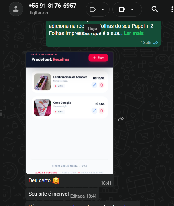 Feedback real de cliente do Ateliê Mania